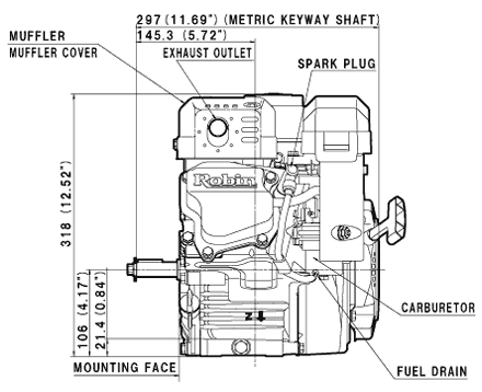 Desen motor Subaru EX 13, vedere laterala