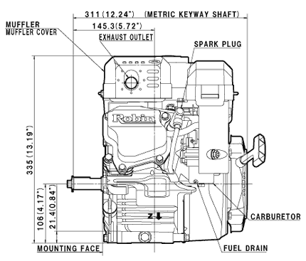 Desen motor Subaru EX21, vedere laterala