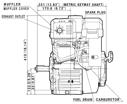 Desen motor Subaru EX27, vedere laterala