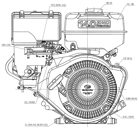 Desen motor Subaru EX40, vedere din fata