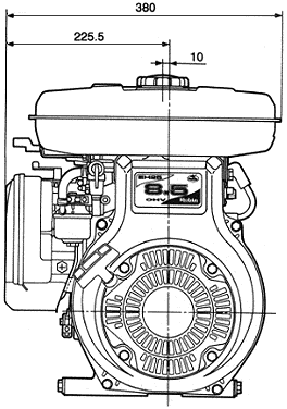 Schita motor Subaru EH 25, vedere din faţă