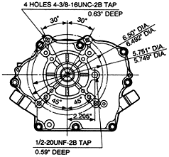 Schita motor Subaru EH 25, vedere "X" (flansa SAE "A")