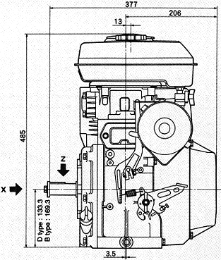 Schita motor Robin-Subaru, vedere laterala