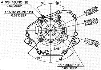 Schita motor Robin-Subaru, vedere "X" (flanşă SAE "A")