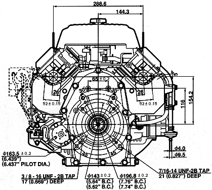 Schita motor Subaru EH63, vedere din spate