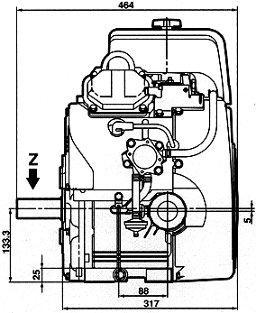 Schita motor Subaru EH64, vedere laterală