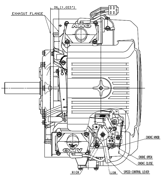 Schita motor Subaru EH72, vedere de deasupra