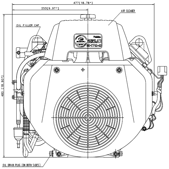 Schita motor Subaru EH72, vedere din fata